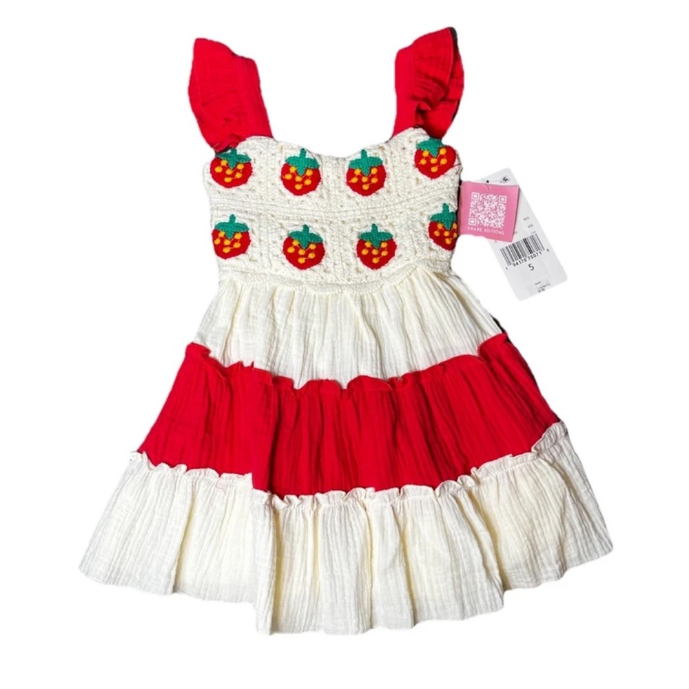 Rare Editions Red and White Strawberry Tiered Sundress